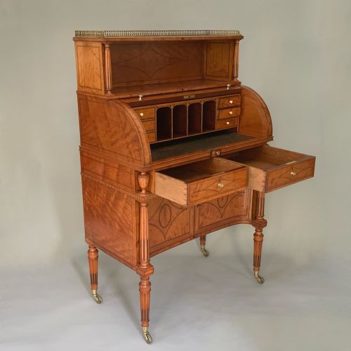VICTORIAN SATINWOOD SHERATON STYLE CYLINDER BUREAU HENRY SAMUEL - ADDITIONAL PHOTO 3