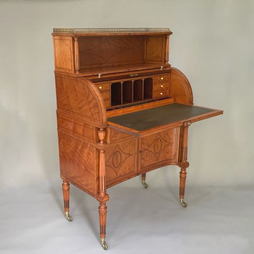 VICTORIAN SATINWOOD SHERATON STYLE CYLINDER BUREAU HENRY SAMUEL - ADDITIONAL PHOTO 4
