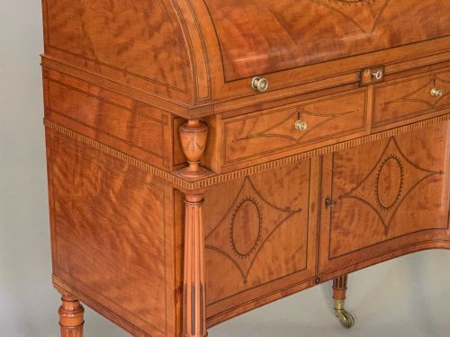 VICTORIAN SATINWOOD SHERATON STYLE CYLINDER BUREAU HENRY SAMUEL - ADDITIONAL PHOTO 5