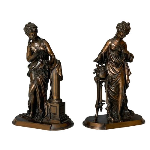pair of antique classical female bronzes by mathurin moreau - CATEGORY: ANTIQUE SCULPTURES - DATED 1880
