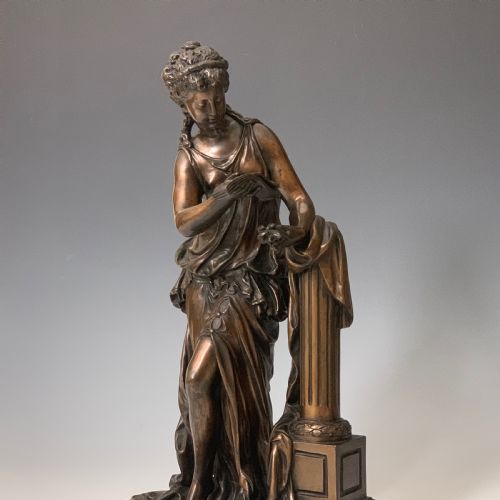 PAIR OF ANTIQUE CLASSICAL FEMALE BRONZES BY MATHURIN MOREAU - ADDITIONAL PHOTO 2