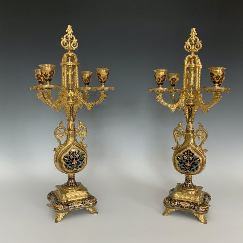 fine quality french champleve ormolu candelabra by e henry - CATEGORY: ANTIQUE LIGHTING - DATED 19TH CENTURY