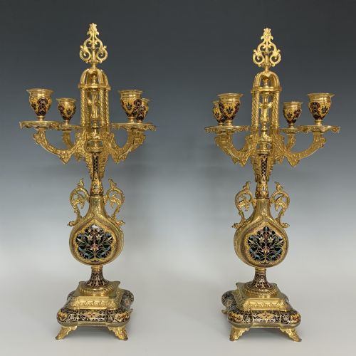 FINE QUALITY FRENCH CHAMPLEVE ORMOLU CANDELABRA BY E HENRY - ADDITIONAL PHOTO 1