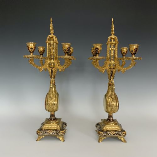 FINE QUALITY FRENCH CHAMPLEVE ORMOLU CANDELABRA BY E HENRY - ADDITIONAL PHOTO 2