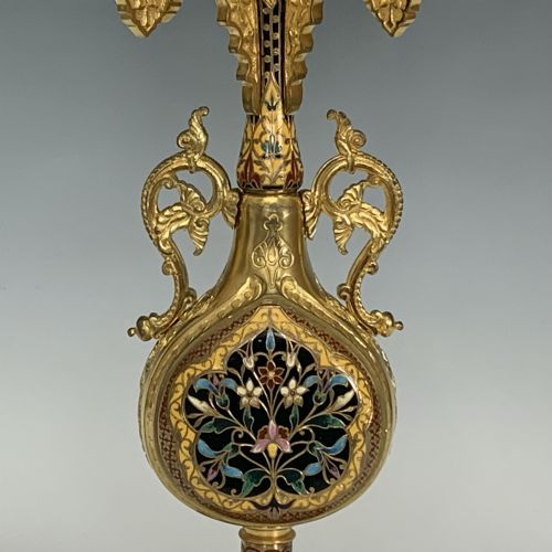 FINE QUALITY FRENCH CHAMPLEVE ORMOLU CANDELABRA BY E HENRY - ADDITIONAL PHOTO 3