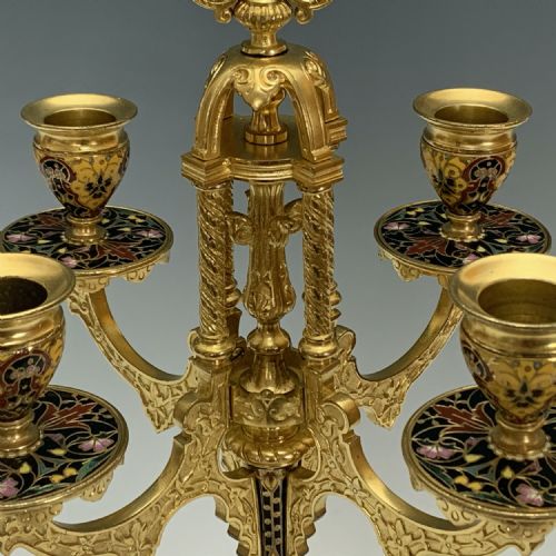 FINE QUALITY FRENCH CHAMPLEVE ORMOLU CANDELABRA BY E HENRY - ADDITIONAL PHOTO 4