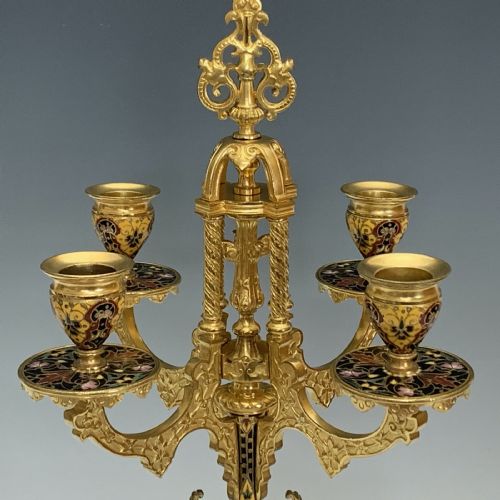 FINE QUALITY FRENCH CHAMPLEVE ORMOLU CANDELABRA BY E HENRY - ADDITIONAL PHOTO 5