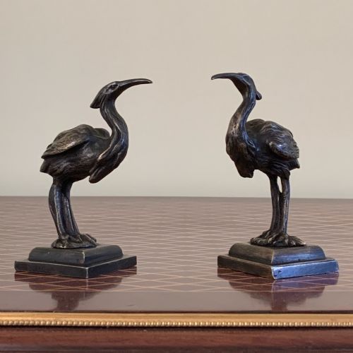 pair of early 20th century bronze ibis birds - CATEGORY: ANTIQUE METAL - DATED 1910