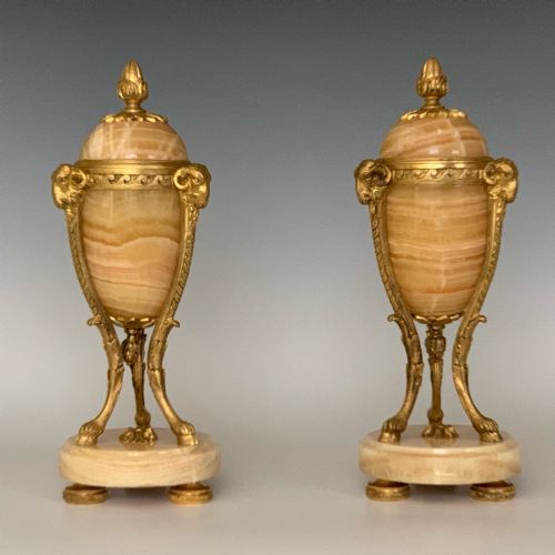 antique louis xvi style french ormolu onyx cassolettes - CATEGORY: ANTIQUE MISCELLANEOUS - DATED 1910