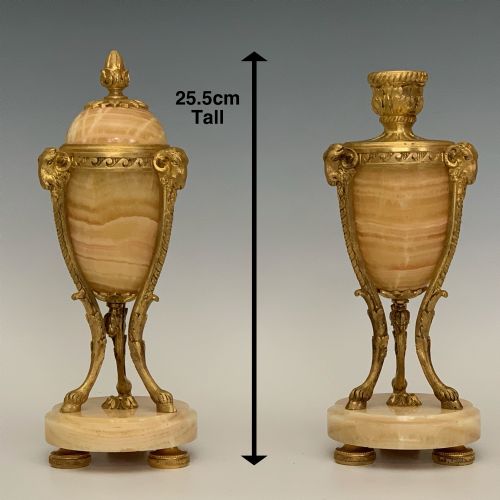 ANTIQUE LOUIS XVI STYLE FRENCH ORMOLU ONYX CASSOLETTES - ADDITIONAL PHOTO 4