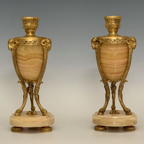 ANTIQUE LOUIS XVI STYLE FRENCH ORMOLU ONYX CASSOLETTES - ADDITIONAL PHOTO 5