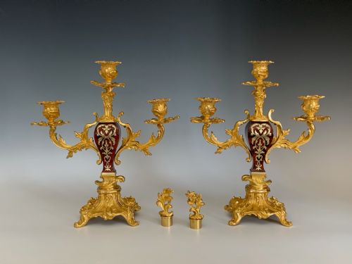 FRENCH ORMOLU BOULLE INLAID CANDELABRA - ADDITIONAL PHOTO 1