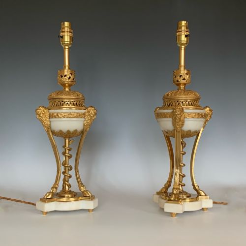 pair of french ormolu cassolettes now converted to table lamps - CATEGORY: ANTIQUE LIGHTING - DATED 1880