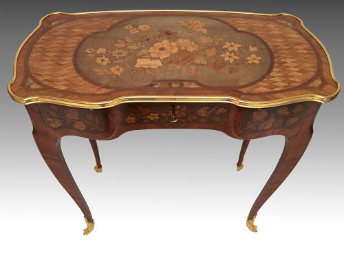 fig 1. Fine French Kingwood & Marquetry marquetry table after Jean-François Oeben Attributed to Paul Sormani