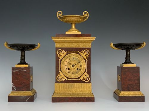 antique charles x ormolu marble clock garniture - CATEGORY: ANTIQUE CLOCKS - DATED 19TH CENTURY