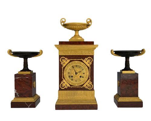 ANTIQUE CHARLES X ORMOLU MARBLE CLOCK GARNITURE - ADDITIONAL PHOTO 8