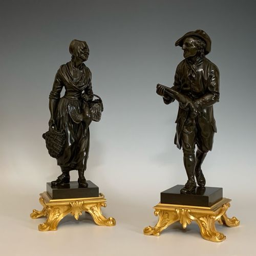 antique pair of bronze peasants in louis xv style - CATEGORY: ANTIQUE SCULPTURES - DATED 19TH CENTURY