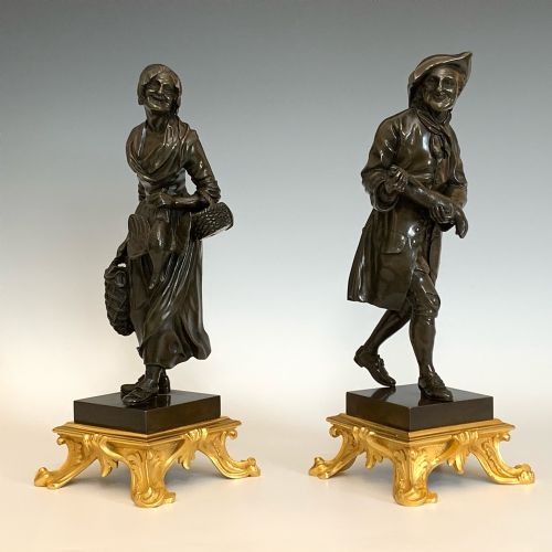 ANTIQUE PAIR OF BRONZE PEASANTS IN LOUIS XV STYLE - ADDITIONAL PHOTO 2