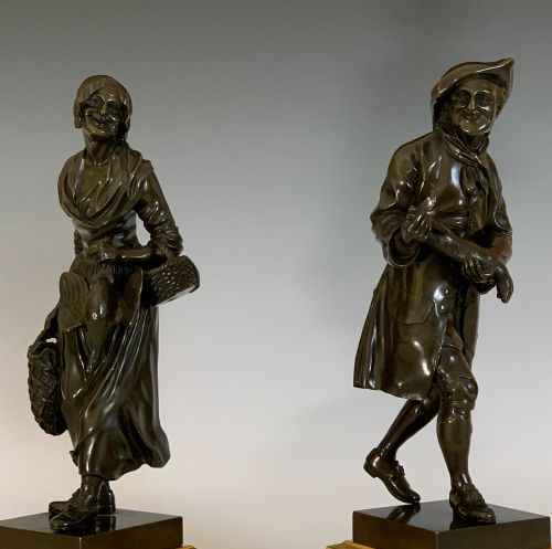 ANTIQUE PAIR OF BRONZE PEASANTS IN LOUIS XV STYLE - ADDITIONAL PHOTO 3