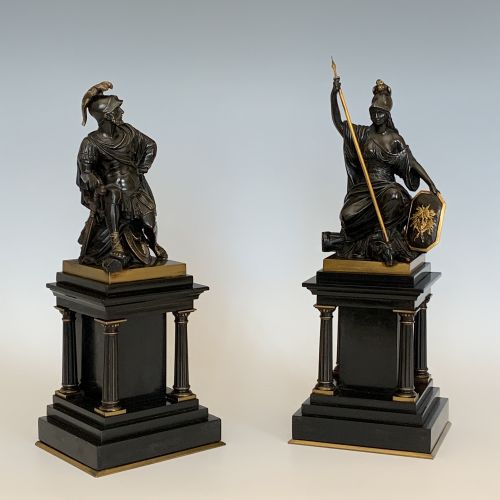 fine pair of 'grand tour' bronze figures mars minerva - CATEGORY: ANTIQUE SCULPTURES - DATED 1870