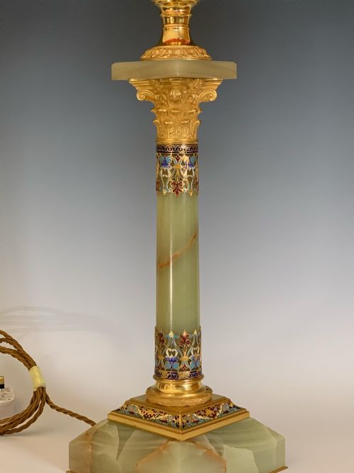FINE QUALITY FRENCH CHAMPLEVE ORMOLU ONYX TABLE LAMP - ADDITIONAL PHOTO 3