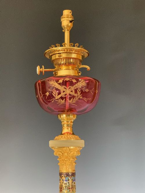 FINE QUALITY FRENCH CHAMPLEVE ORMOLU ONYX TABLE LAMP - ADDITIONAL PHOTO 4