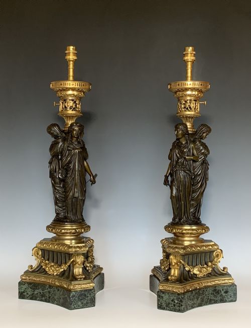 19th century bronze ormolu table lamps - CATEGORY: ANTIQUE LIGHTING - DATED 19TH CENTURY