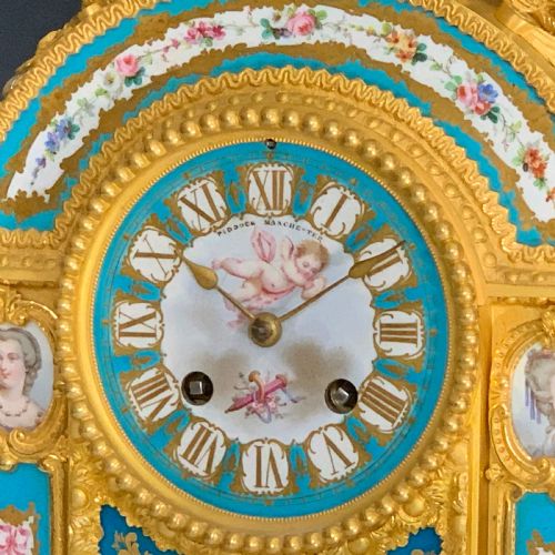 A FRENCH NAPOLEON III GILT BRONZE AND BLUE CELESTE GROUND SVRES STYLE PORCELAIN CLOCK BY JEAN BAPTISTE DELETTREZ - ADDITIONAL PHOTO 2