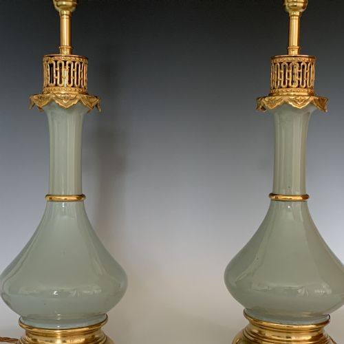 PAIR OF ORMOLU MOUNTED CELADON TABLE LAMPS - ADDITIONAL PHOTO 2