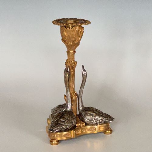 PAIR OF ORMOLU SWAN CANDLESTICKS AFTER WILLIAM BATEMAN - ADDITIONAL PHOTO 1