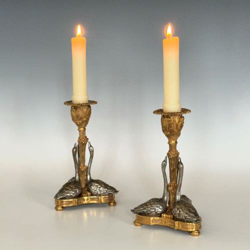 PAIR OF ORMOLU SWAN CANDLESTICKS AFTER WILLIAM BATEMAN - ADDITIONAL PHOTO 3