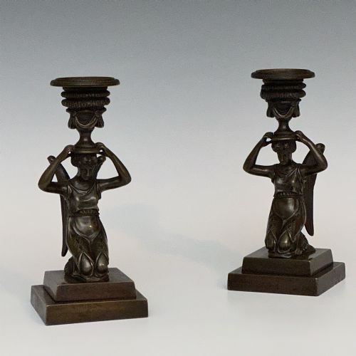 pair of regency bronze candlesticks - CATEGORY: ANTIQUE LIGHTING - DATED REGENCY