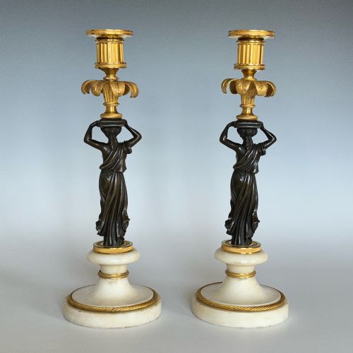PAIR OF FRENCH EARLY 19TH CENTURY CANDLESTICKS - ADDITIONAL PHOTO 1