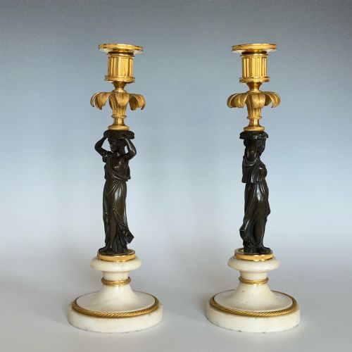 PAIR OF FRENCH EARLY 19TH CENTURY CANDLESTICKS - ADDITIONAL PHOTO 2