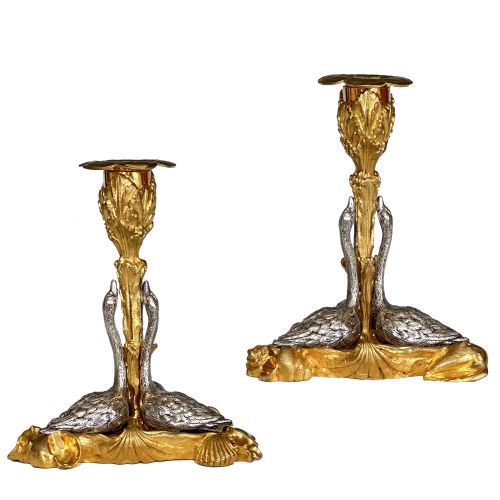 pair of elkington co ormolu candlesticks - CATEGORY: ANTIQUE LIGHTING - DATED 1850