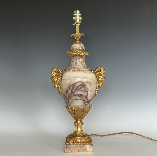 ANTIQUE GEORGE V ORMOLU MOUNTED MARBLE TABLE LAMP - ADDITIONAL PHOTO 2