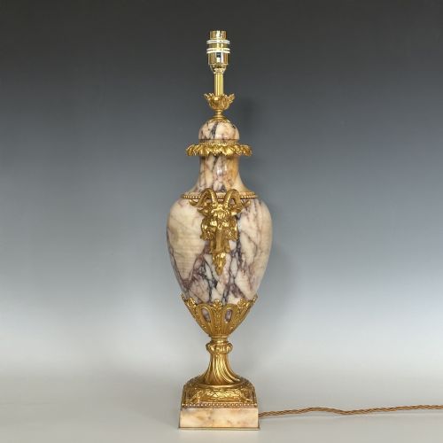 ANTIQUE GEORGE V ORMOLU MOUNTED MARBLE TABLE LAMP - ADDITIONAL PHOTO 3
