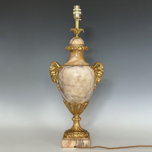 ANTIQUE GEORGE V ORMOLU MOUNTED MARBLE TABLE LAMP - ADDITIONAL PHOTO 4