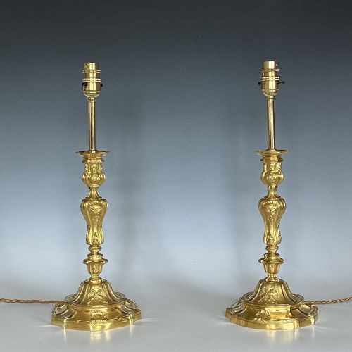ormolu pair of louis xv style table lamp candlesticks - CATEGORY: ANTIQUE LIGHTING - DATED 1890