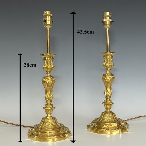 ORMOLU PAIR OF LOUIS XV STYLE TABLE LAMP CANDLESTICKS - ADDITIONAL PHOTO 2