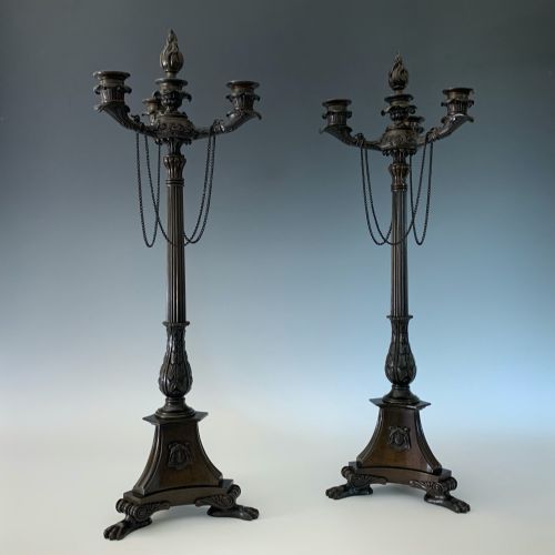 antique pair of george iv bronze candelabra william bullock - CATEGORY: ANTIQUE LIGHTING - DATED 19TH CENTURY