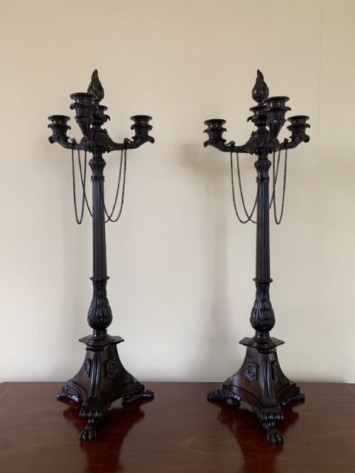 ANTIQUE PAIR OF GEORGE IV BRONZE CANDELABRA WILLIAM BULLOCK - ADDITIONAL PHOTO 5