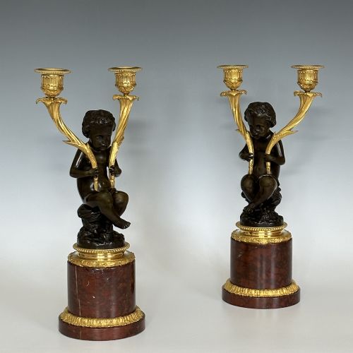 louis xvi style ormolu marble candelabra - CATEGORY: ANTIQUE LIGHTING - DATED 19TH CENTURY