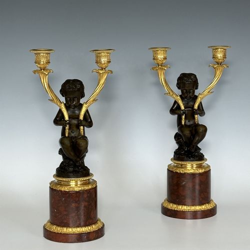 LOUIS XVI STYLE ORMOLU MARBLE CANDELABRA - ADDITIONAL PHOTO 1