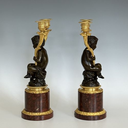 LOUIS XVI STYLE ORMOLU MARBLE CANDELABRA - ADDITIONAL PHOTO 2