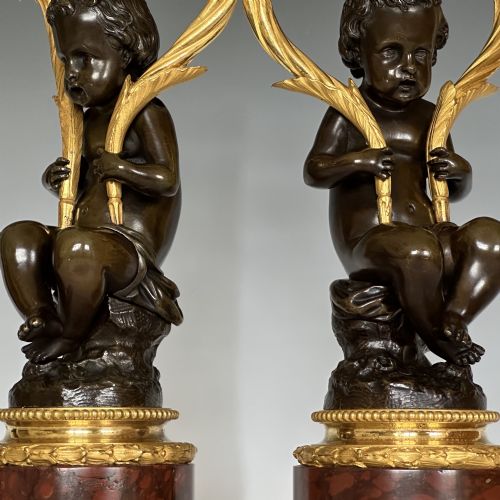 LOUIS XVI STYLE ORMOLU MARBLE CANDELABRA - ADDITIONAL PHOTO 3