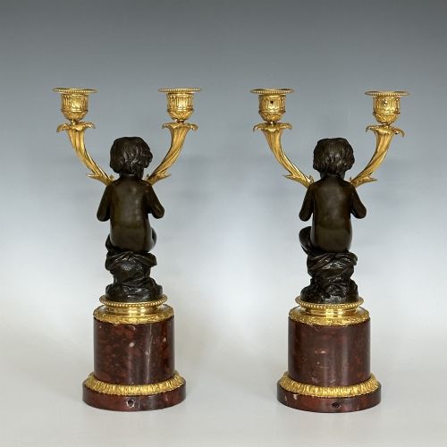 LOUIS XVI STYLE ORMOLU MARBLE CANDELABRA - ADDITIONAL PHOTO 4