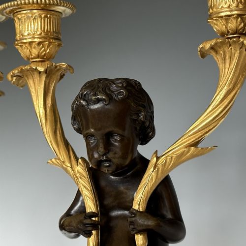 LOUIS XVI STYLE ORMOLU MARBLE CANDELABRA - ADDITIONAL PHOTO 5