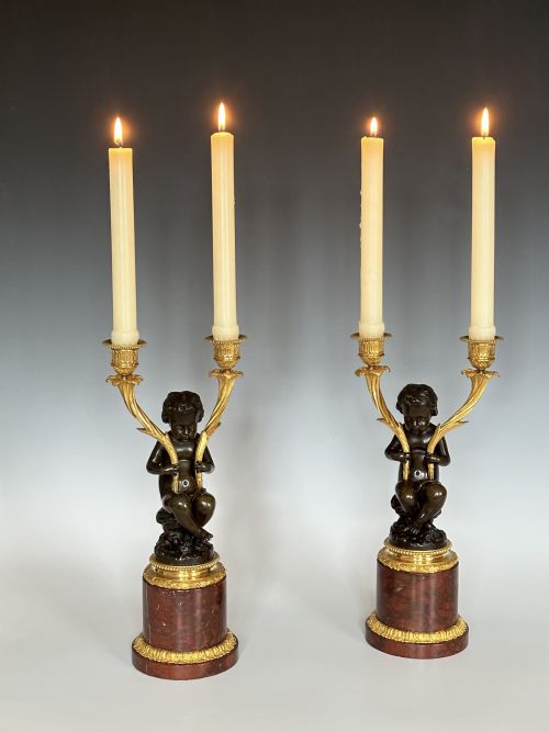 LOUIS XVI STYLE ORMOLU MARBLE CANDELABRA - ADDITIONAL PHOTO 7