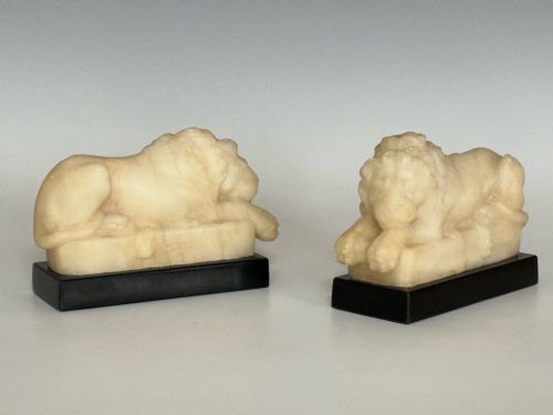grand tour carved alabaster canova lions - CATEGORY: ANTIQUE SCULPTURES - DATED 19TH CENTURY